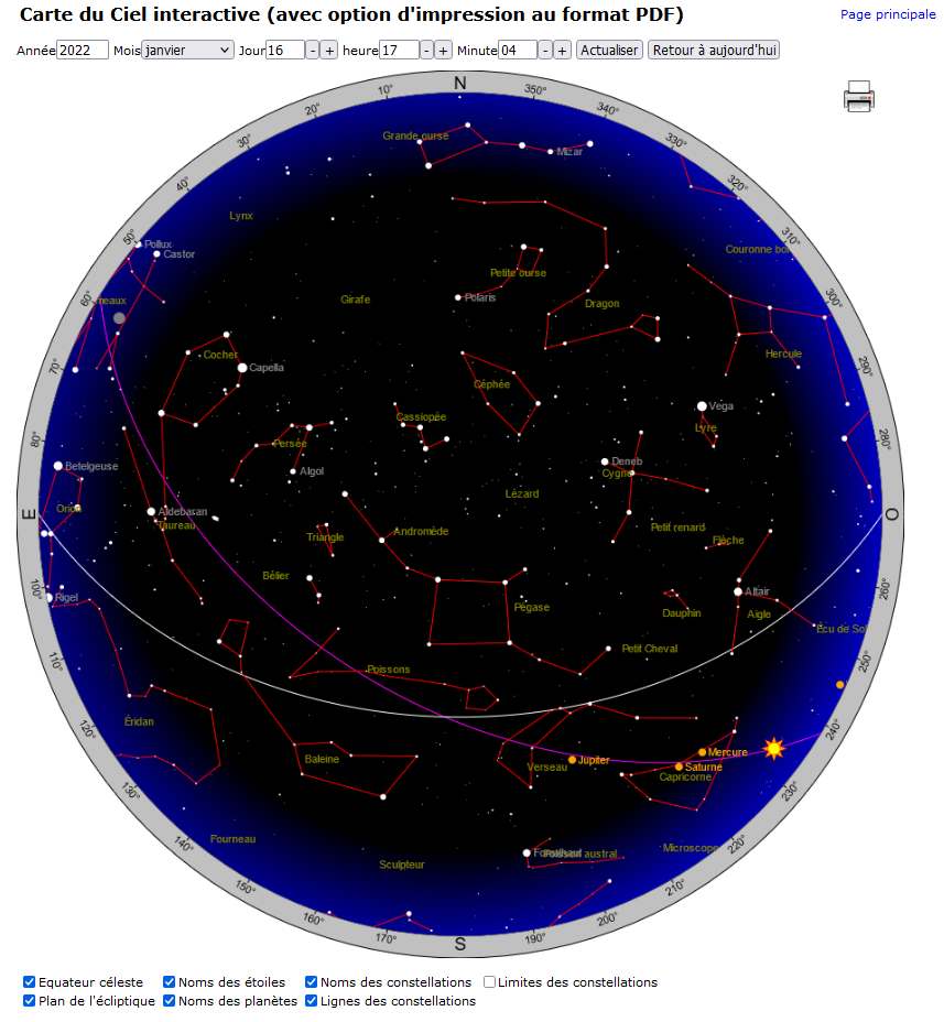 Carte des passages de satellites et carte du ciel en temps réel